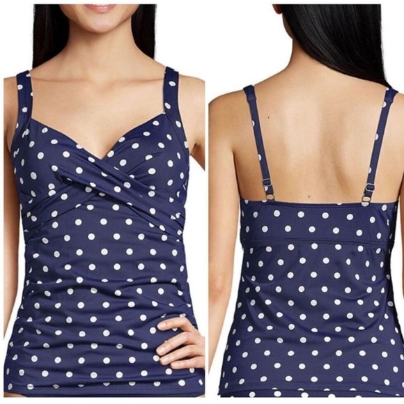 Lands' End Other - Lands' End Polka Dot Ruched Tankini Swim Tank Top Retro Beach Stretchy Blue 8